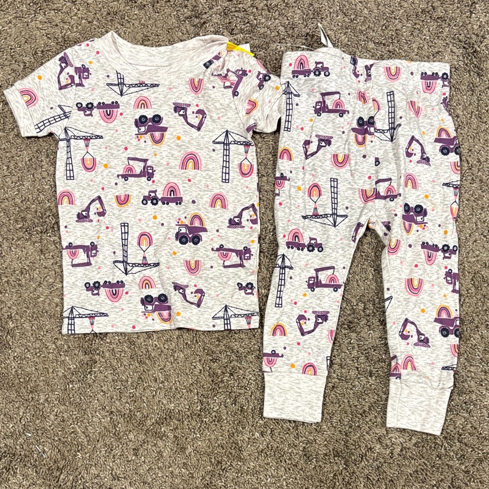 Old Navy Kids Construction Print Pajama Set - Gray and Pink
